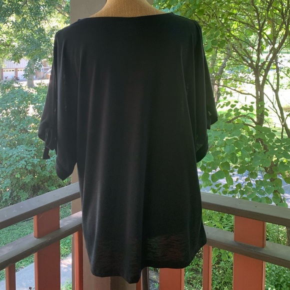 Black Short Sleeve Top With Ties At Sleeves NWOT - Picture 7 of 7